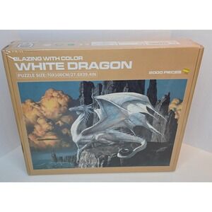 White Dragon 2000 Piece Jigsaw Puzzle Blazing With Color Fantasy Art New